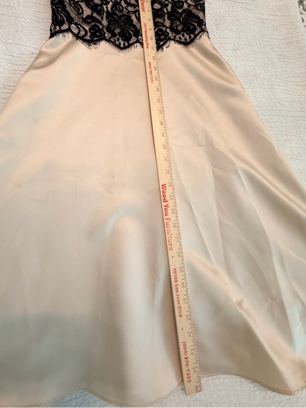 White House Black Market Strapless Satin Lace Dress Cream Black - Picture 9 of 9